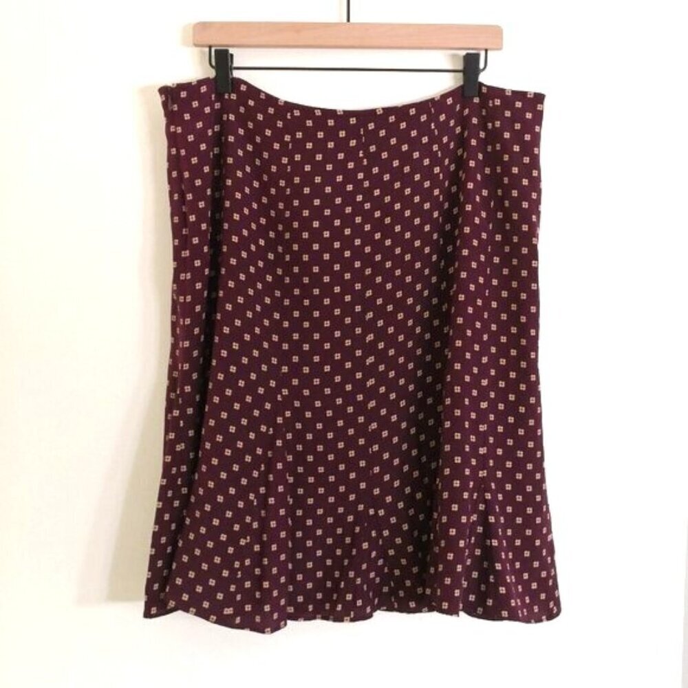 Like New GAP 100% Silk Gored Midi Skirt Burgundy/Cream Size 14